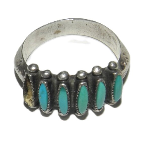 JANICE PALOMA NAVAJO ZUNI STERLING SILVER RING SIZE 7 TURQUOISE - Picture 1 of 10